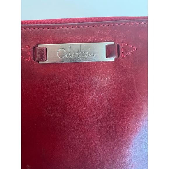 COLE HAAN Red Leather Zip Around Wallet Wristlet Clutch - Picture 8 of 8
